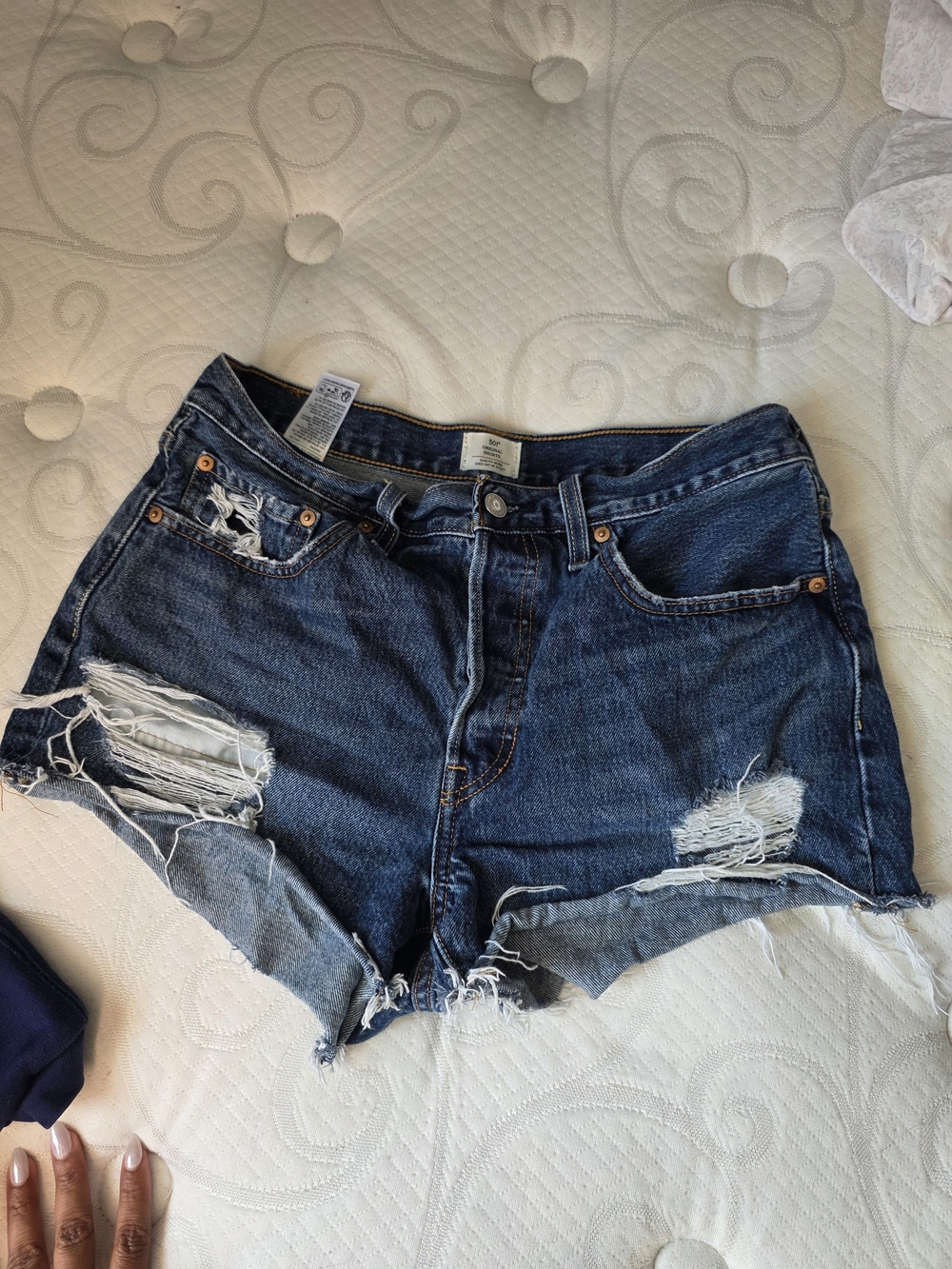Classic Distressed Denim Women’s Shorts - Dark Blue